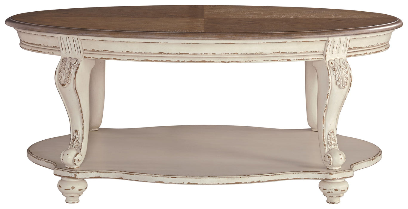 Realyn - Oval Cocktail Table - White / Brown
