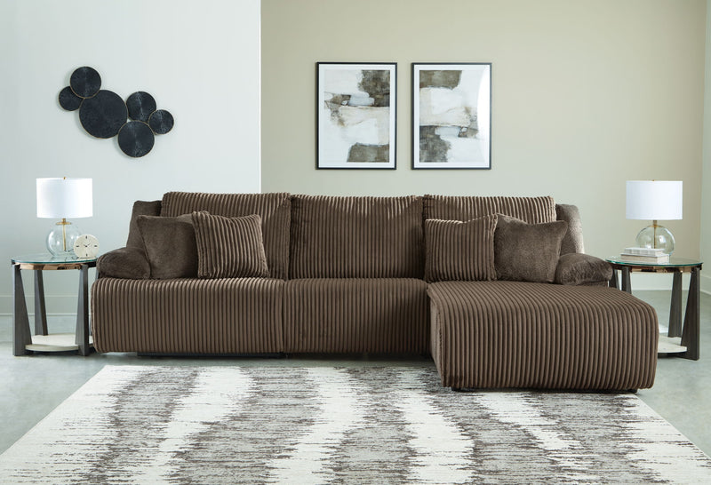 Top Tier - 3-Piece Sectional Reclining Sofa With Right-Arm Facing Press Back Chaise - Chocolate