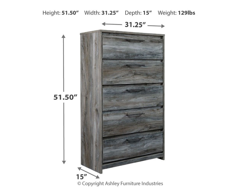 Baystorm - 5 Pc. - Chest, King Panel Bed with 2 Storage Drawers - Gray