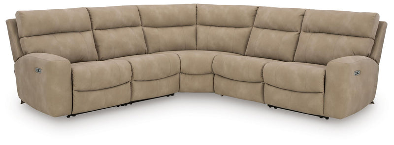 Next-Gen Durapella - 5-Piece Power Reclining Sectional - Sand - Faux Leather