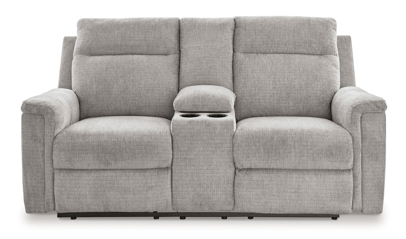 Barnsana - Dbl Power Reclining Loveseat with Console - Fabric - Ash