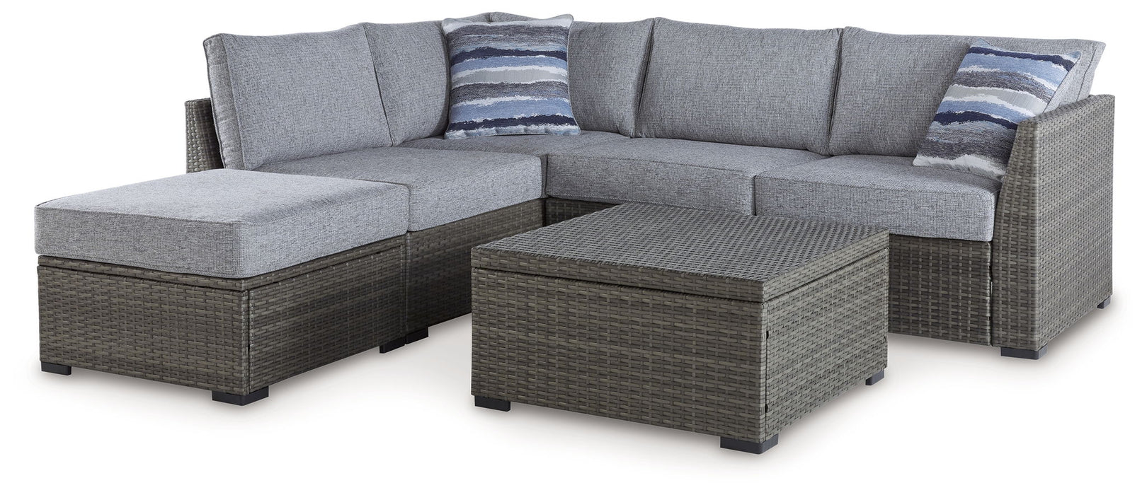 Petal Road - Loveseat Sectional, Ottoman, Table Set (Set of 4) - Gray