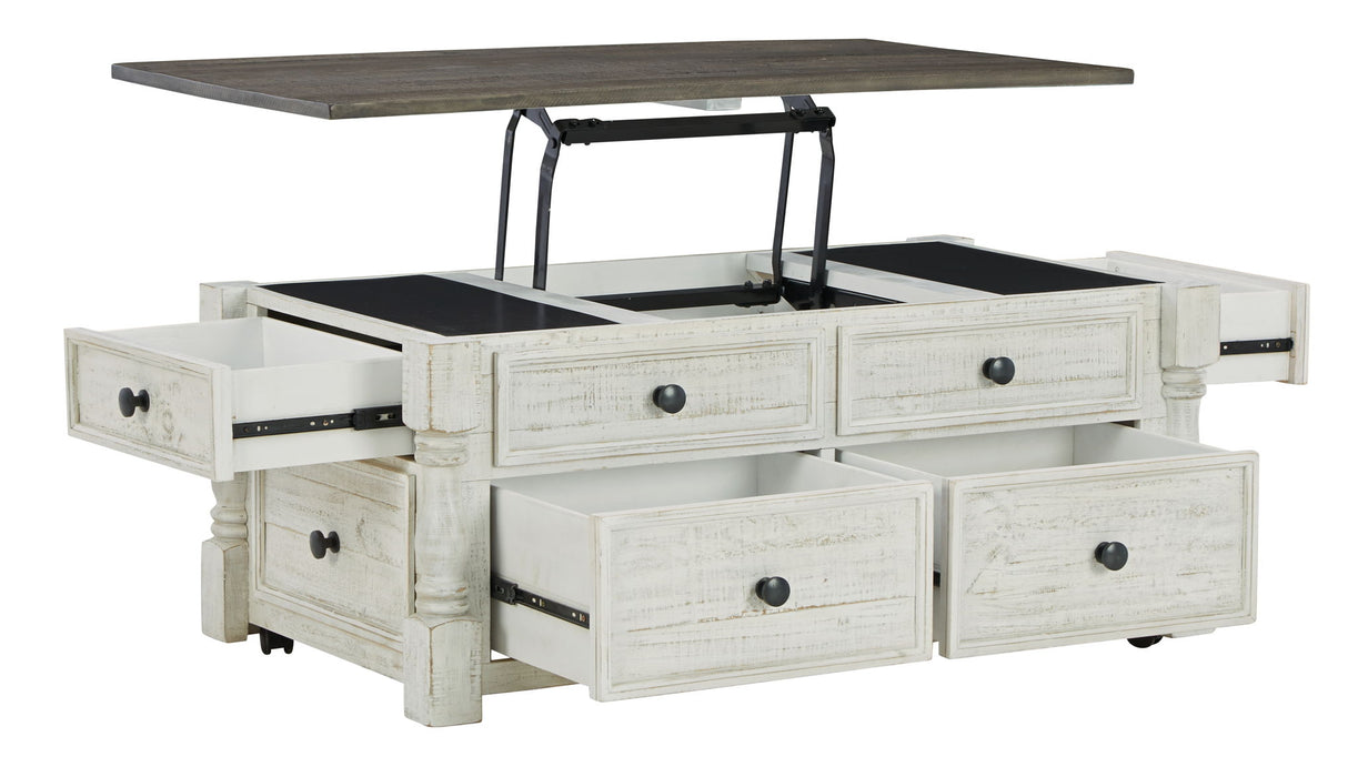 Havalance - Lift Top Cocktail Table with Storage Drawers - White / Gray