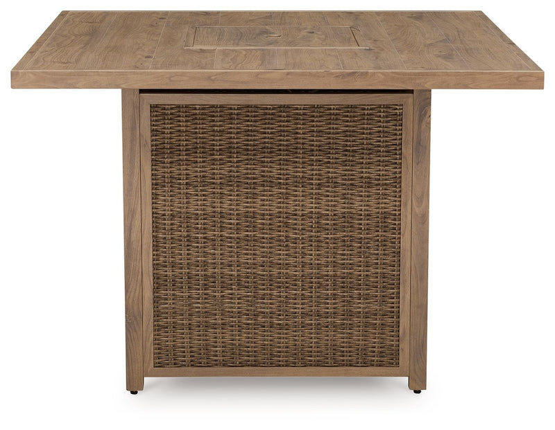 Walton Bridge - Square Bar Table W/Fire Pit - Driftwood