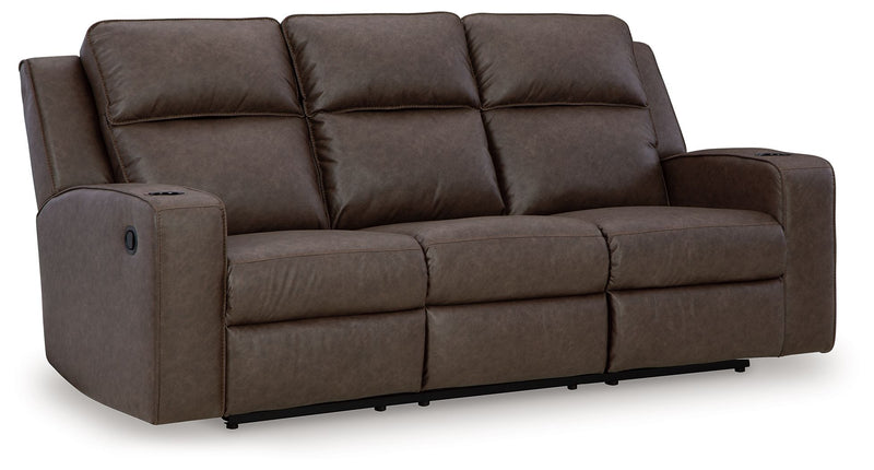 Lavenhorne - Reclining Sofa W/ Drop Down Table - Faux Leather - Granite