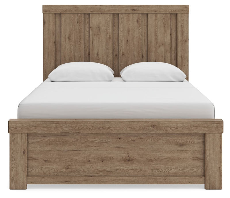 Oliandon - 3 Pc. - Queen Panel Bed, Dresser And Mirror - Light Brown