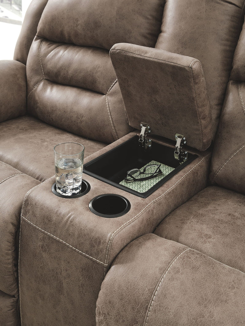 Stoneland - Dbl Power Reclining Loveseat W/Console - Faux Leather - Fossil