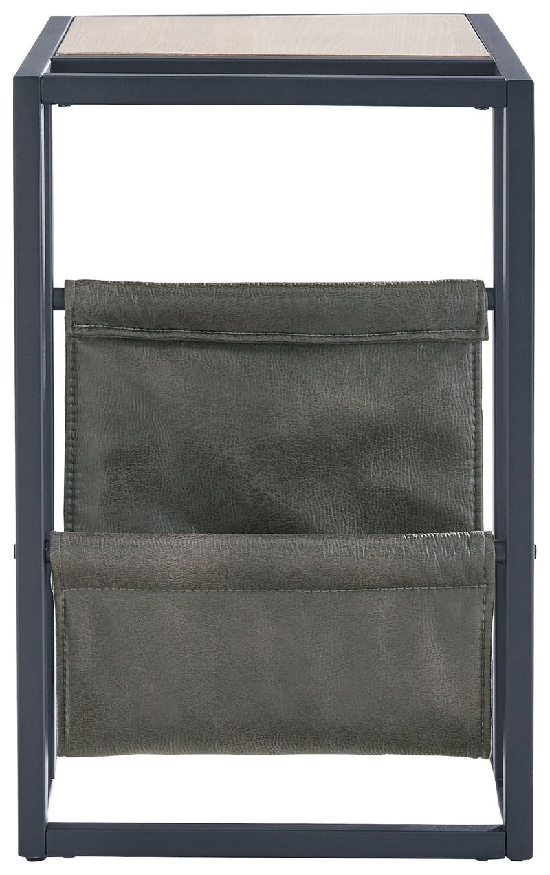 Freslowe - Chair Side End Table with Magazine Basket - Light Brown / Black