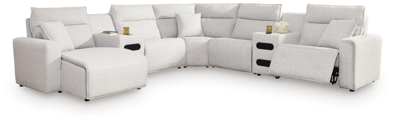 Modmax II - 7-Piece Power Reclining Sectional With LAF Press Back Power Chaise And Audio Consoles - Stone - Next-Gen Nuvella