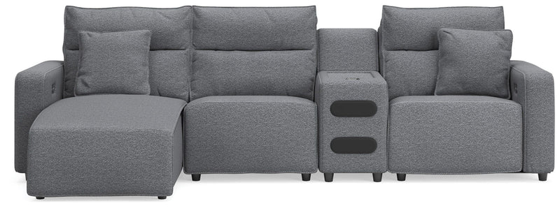 Modmax II - 4-Piece Power Reclining Sectional With LAF Press Back Power Chaise And Audio Console - Salt And Pepper - Next-Gen Nuvella