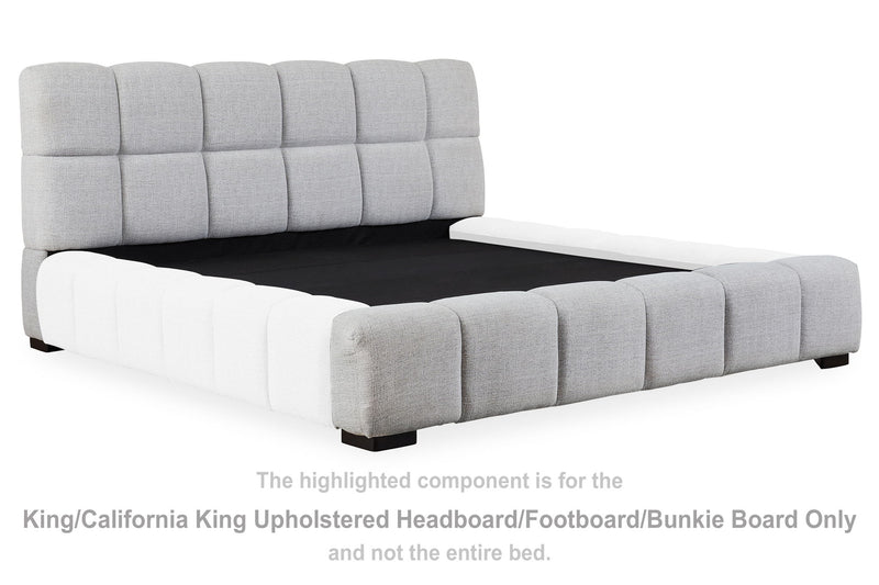Grendusk - King/California King Upholstered Headboard/Footboard/Bunkie Board - Light Gray