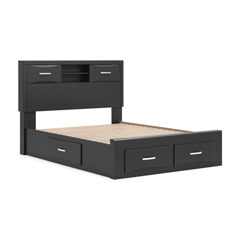 Stabotta - Queen Bookcase Bed With Storage Footboard And 2 Under Bed Storage Units - Black