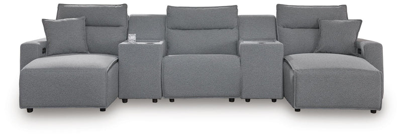 Modmax II - 5-Piece Power Reclining Sectional With Double Chaise And 2 Consoles - Salt And Pepper - Next-Gen Nuvella