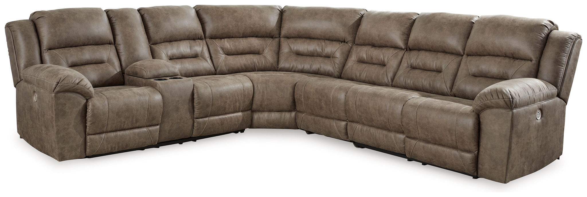 Ravenel - 4-Piece Power Reclining Sectional With Laf Power Reclining Loveseat With Console - Faux Leather - Fossil
