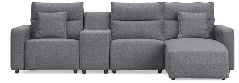 Modmax II - 4-Piece Power Reclining Sectional With RAF Press Back Power Chaise And Console - Salt And Pepper - Next-Gen Nuvella