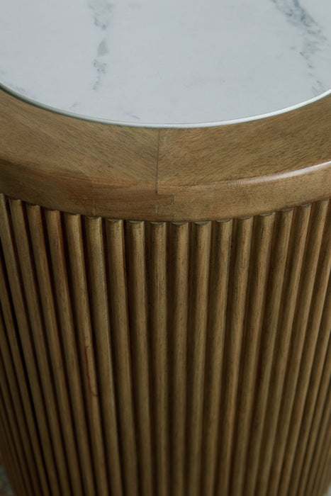 Camdill - Round End Table - Light Brown / White