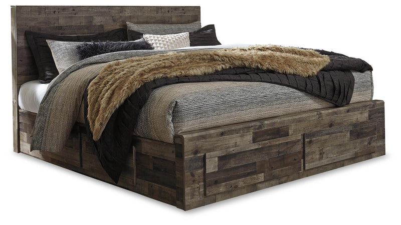 Derekson - King Panel Bed With 6 Storage Drawers - Multi Gray - Wood