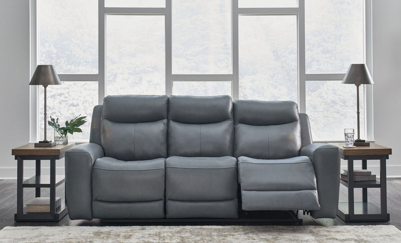 Mindanao - Pwr Reclining Sofa With Adj Headrest - Leather Match - Steel